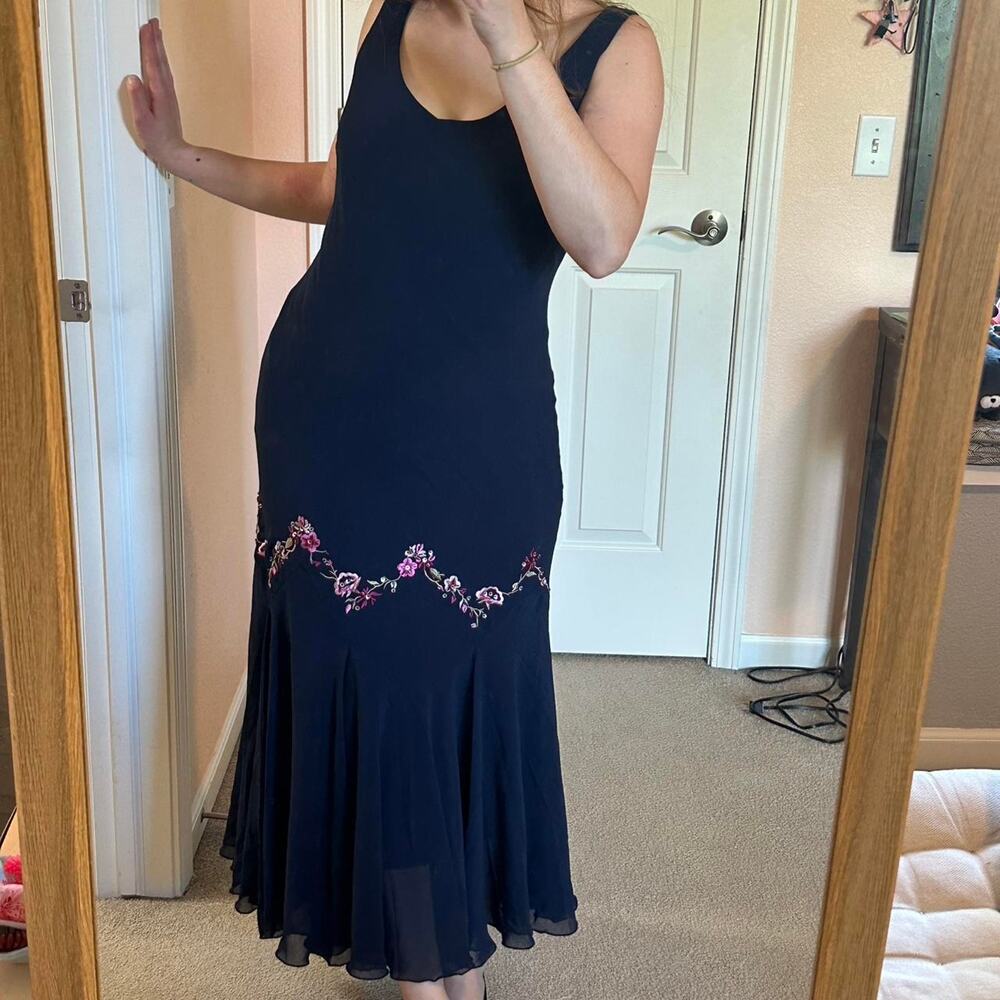 VTG S.L Fashions Dress Size 14 Navy Embroidered Formal Bridesmaids Wedding Fairy